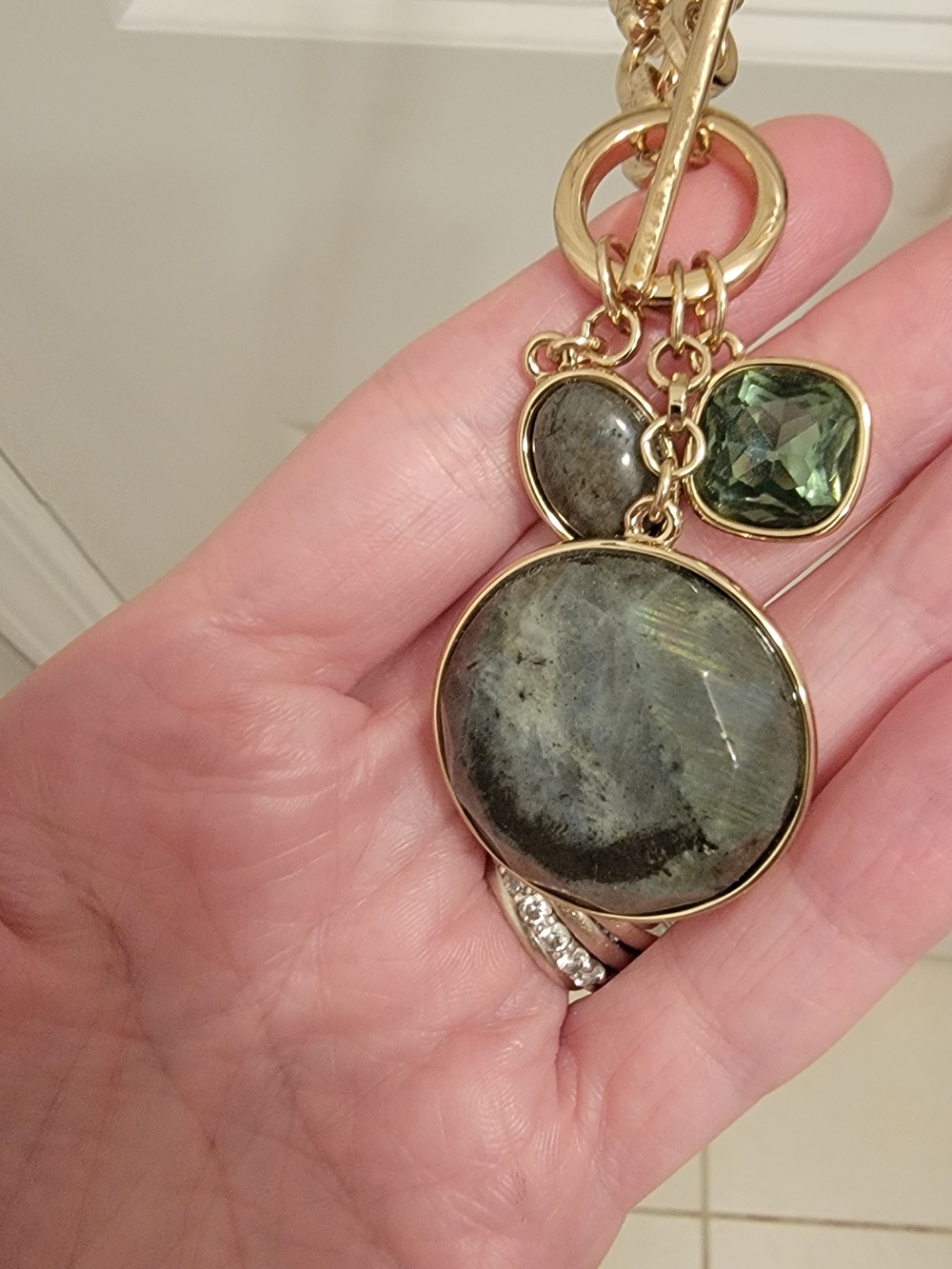 White House Black Market Gold-Tone Labradorite and Green Pendant Necklace
